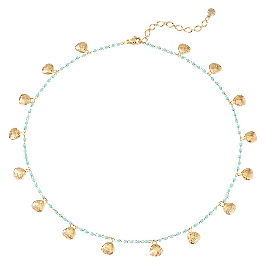 Fettero Golden Laminated Pearl Shell Necklace - Elegant Beachwear Accessory for Women