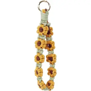 BY-028 Boho Macrame Keychain Wristlet Keychain Weave Exquisite Keyring Holder Bracelet Handmade Wrist Lanyard for Women