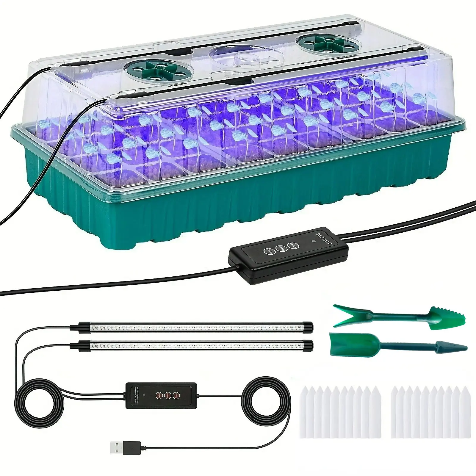 Seedling Pot with Growth Light, 36-Cell Seed Germination Kit with Moisture Cover, Adjustable Ventilation Holes, Indoor Plant Starter, Garden, Growing Kit, Plant Growing Set (/)