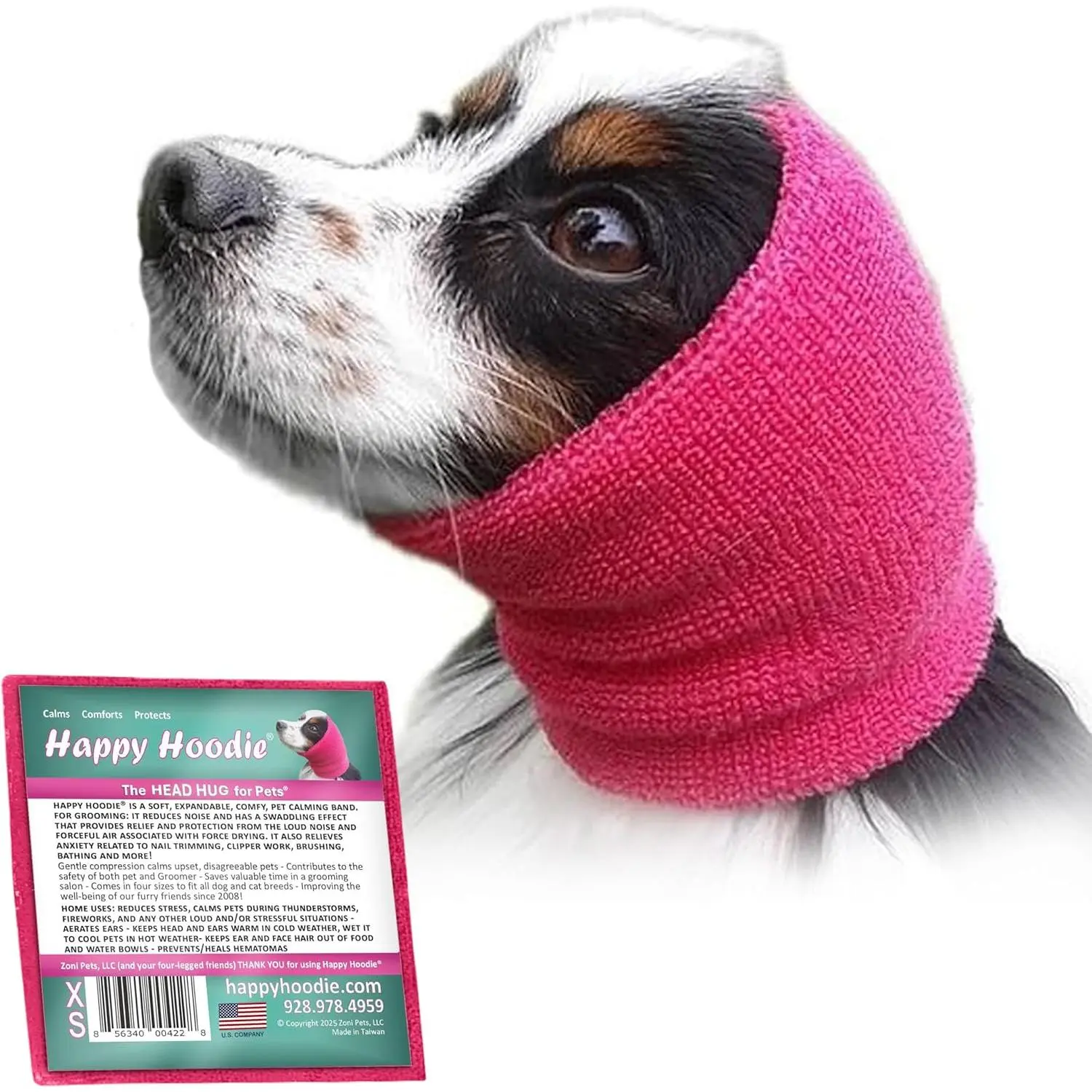 Happy Hoodie The Original Dog & Cat Calming Band,  /Noise Protection-Grooming-Thunder- (XS, Pink)