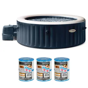 Intex PureSpa Plus Inflatable Bubble Jet Hot Tub & Replacement Filters (6 Pack)