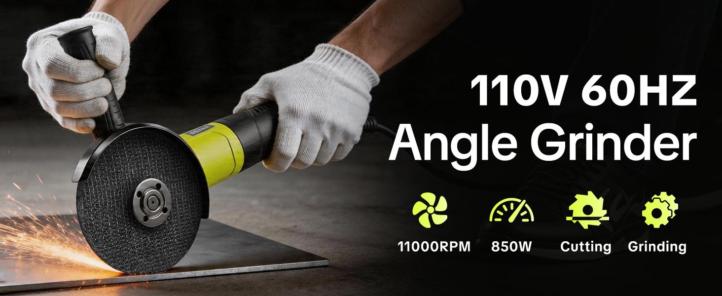 SEESE Angle Grinder, 5 Inch 8 Amp 11000PRM Electric Grinder Tool 6-Variable-Speed Metal Grinderand Cutting Wheels, Flap Disc and Auxiliary Handle for Cutting, Grinding, Polishing and Rust Removal