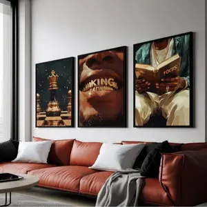3 Count/Set Black King Wall Art, Luxury Urban Art, Gold Grills Poster, Black Excellence Decor, Hypebeast Aesthetic Art Photo Artwork unframed wall art decor Hand Print