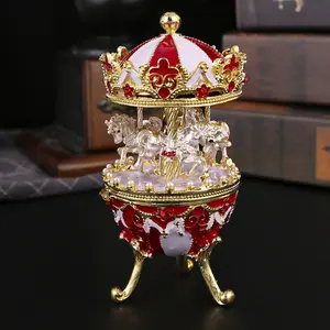 Enamel Carousel Metal Craftsmanship Decorative Jewelry Box Large Easter Egg Luxury Ornament Decoration Crafts Gift