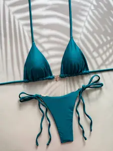 Women's Two-Piece Bikini Set, Pure Blue Color Summer Beachwear Swimwear, New Arrival 2026 Fashion Design, Swimsuit Style Bikini, Ideal for Vacation & Poolside