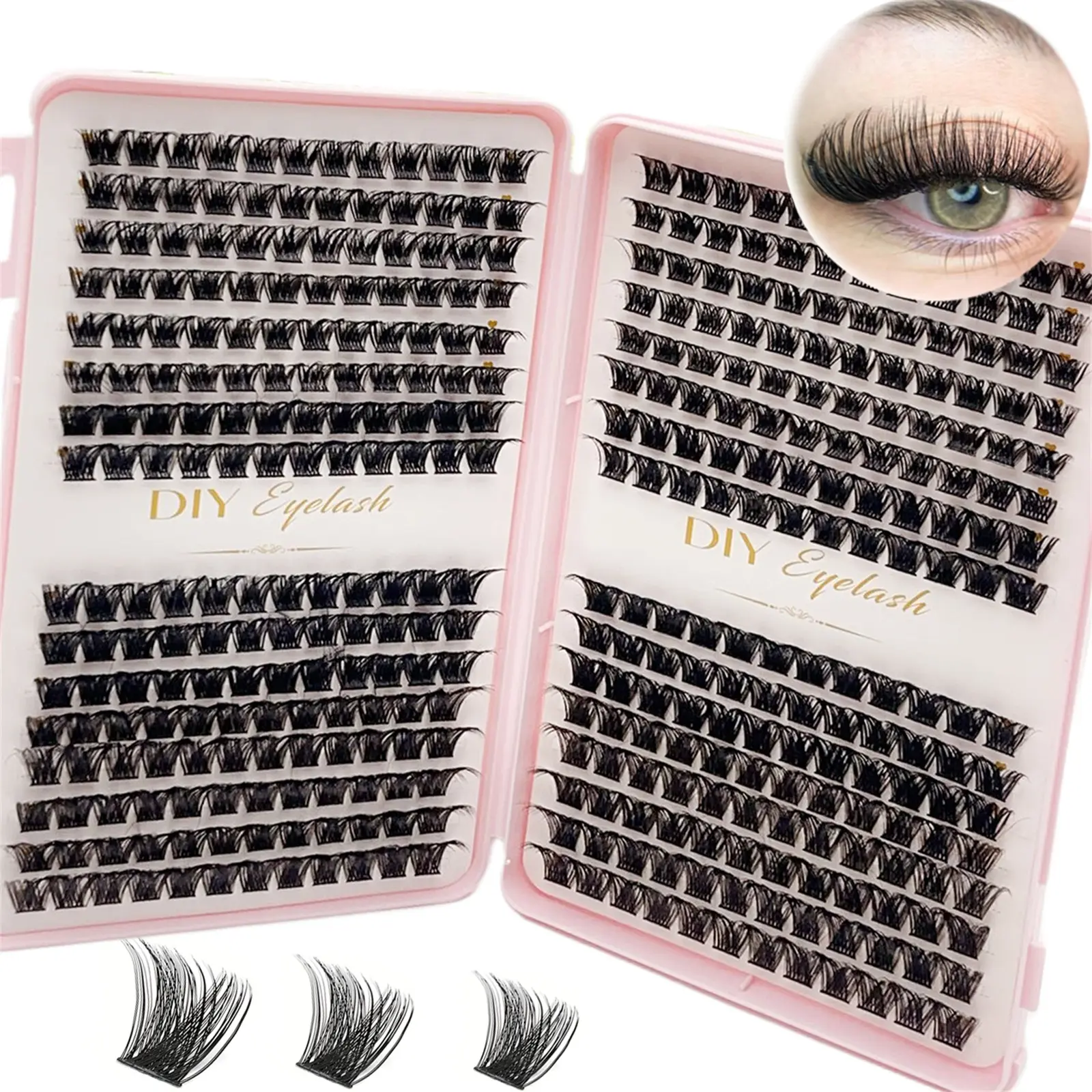 384pcs D Curl DIY Eyelash Extensions Kit, Natural & Fluffy Cluster Style, 13-15mm Length, Formaldehyde-Free, with Easy Application for Home Use, DIY Single Cluster, Eyelash Extension Book, Home Use, Individual Eyelashes Kit