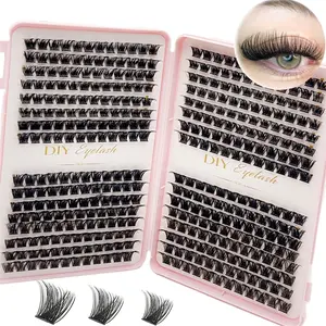 384pcs D Curl DIY Eyelash Extensions Kit, Natural & Fluffy Cluster Style, 13-15mm Length, Formaldehyde-Free, with Easy Application for Home Use, DIY Single Cluster, Eyelash Extension Book, Home Use, Individual Eyelashes Kit