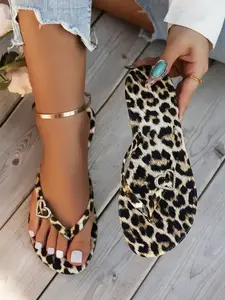 Women's Fashion Leopard Print Flip Flops, Casual Comfortable Footwear for Summer, Lightweight Breathable Shoes for Beach Vacation