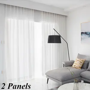 2 Panels White Sheer Curtains - Lightweight Soft Window Treatment for Bedroom, Kitchen, Living Room & Rod Pocket Top, 63, 84, 95, 108 Inches Length