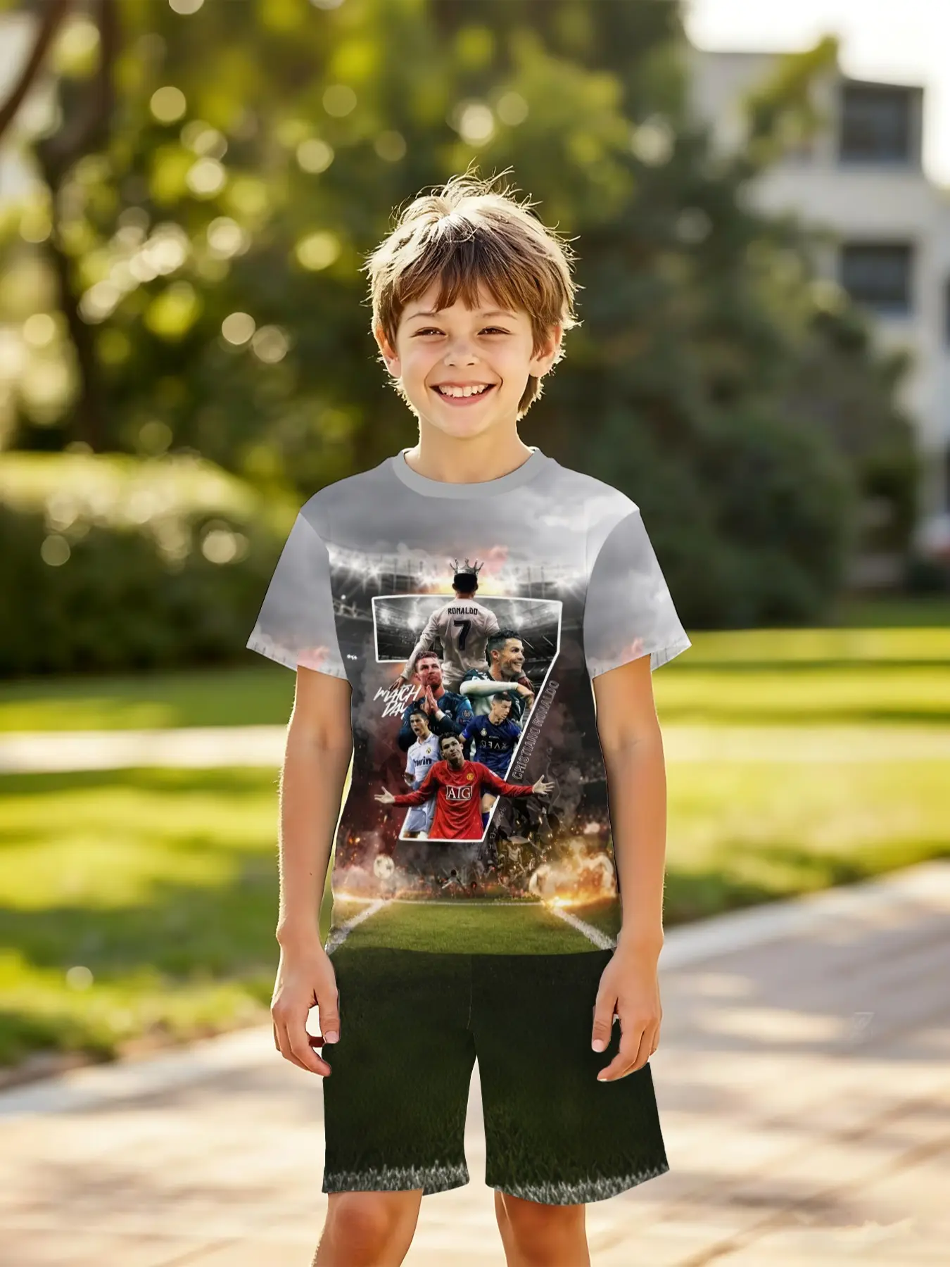 Boy's Ronaldo Legend Court Set, Summer Clothing Set, Clothes Kids, Sportswear Set, Matching Outfits Set, Summer Star Memorial Short Sleeve Shorts, Fashion Athletic Outdoor Sports, Birthday Gift, Holiday Gift