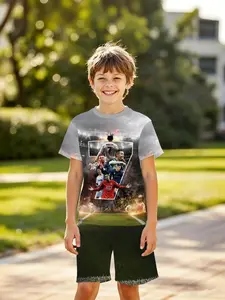Boy's Ronaldo Legend Court Set, Summer Star Memorial Short Sleeve Shorts, Fashion Athletic Outdoor Sports, Birthday Gift, Holiday Gift