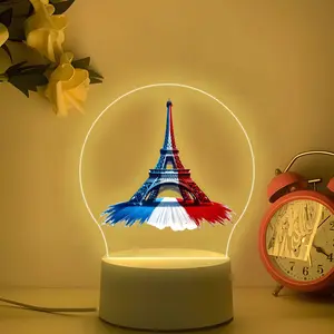 Eiffel Tower Night Light, French Flag Colors, Acrylic Material, Soft Glow, Paris Travel Souvenir, European Luxury Desk Decor