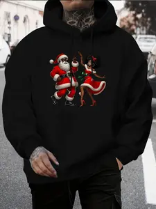 Men & Women African American Santa Claus Couple Christmas, Loose Fit Pullover Sweater, Knit Pocket, Winter Casual Wear