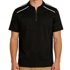 Men's Zipper Collarless Short Sleeve Polo Shirts Fashion Casual Golf Shirts Fabric Menswear Classic