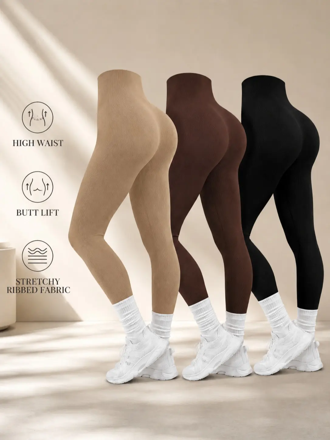 Women's 5-Pack Activewear Leggings, Chic Seamless Ribbed High Waist, Tummy Control Scrunch Butt Lift, Squat Proof for Gym & Yoga Athleisure Wear, Body Contouring, All Season Female Gym Clothes High Waisted Leggings Gym Workout Sportswear Gym Sportswear Bo