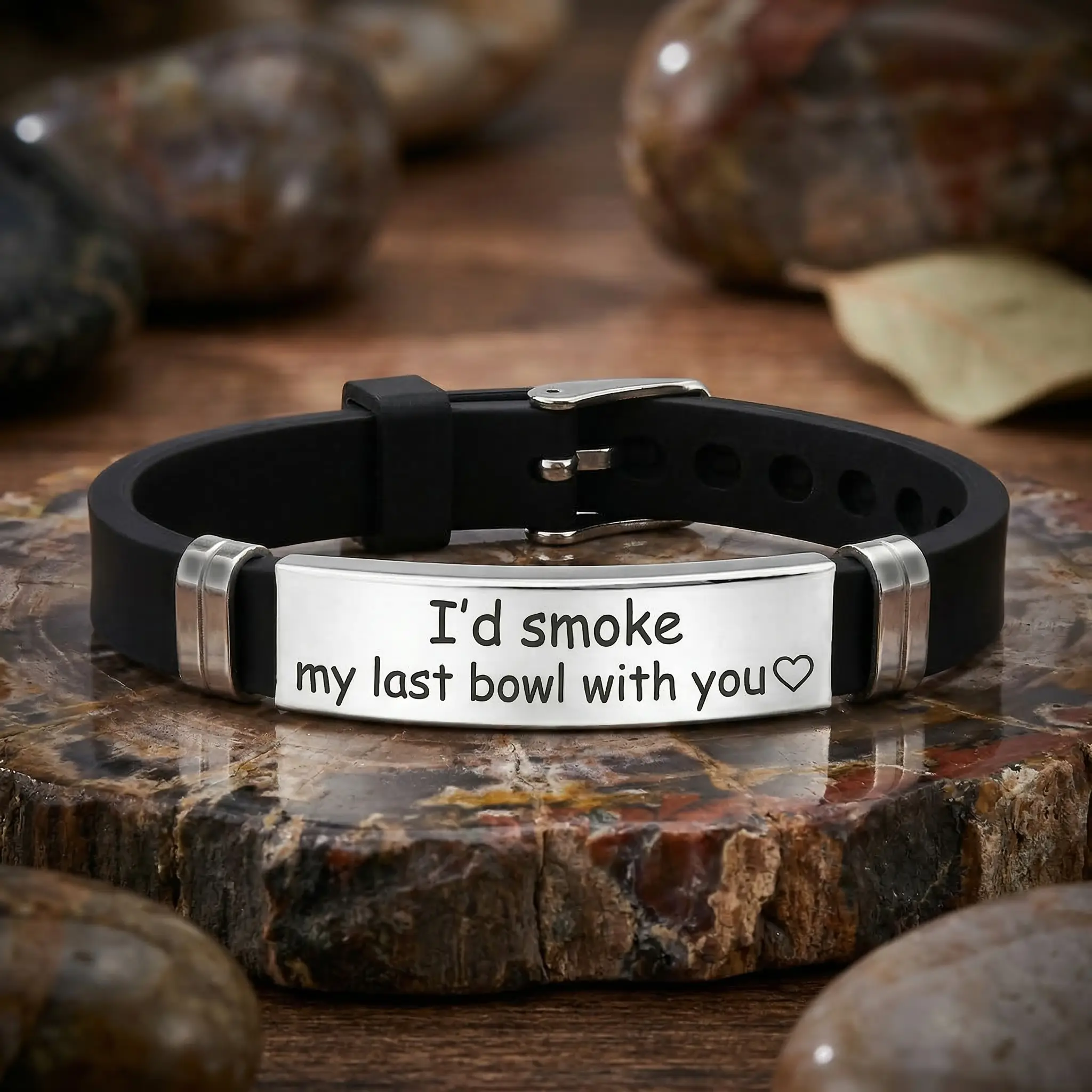 Engraved Silicone Bracelet, Adjustable Band with 'I'd Smoke My Last Bowl With You' Quote - Personalized Love Gift for Couples & Best Friends for Anniversary, Christmas & Valentine's Day, Father’s Day, Unisex, Birthday, Text Print, Quote Engrave, Silicone,