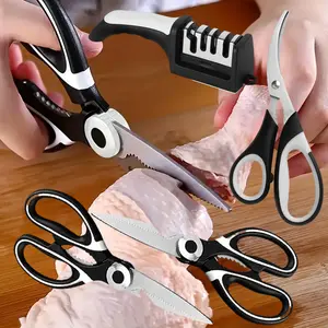 4 Pieces Set Heavy Duty Kitchen Shears with Knife and Scissor Sharpener Tool - Multipurpose Stainless Steel Scissors for Food - Sharp Food-Grade Kitchen Scissor for Meat, Seafood, Poultry