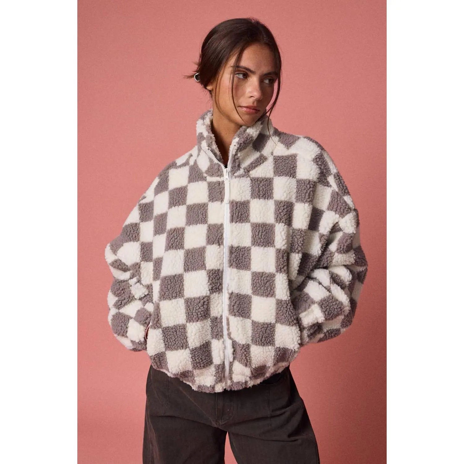 Alayna Checkered Jacket: GREY
