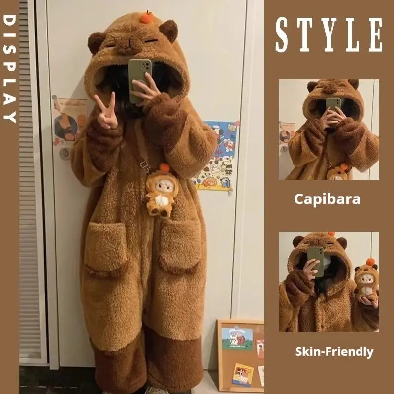 Winter Capybara Cosplay Costume Robes Adult Kigurumi Unicorn Onesie Anime Nightgown Halloween Cartoon Pajamas Sleepwear