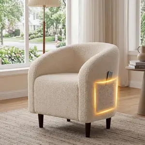 MAMIZO Accent Barrel Chair, Modern Furry Teddy Fabric Club Chair, Upholstered Armchair with a Side Pocket for Living Room/Bedroom/Reception Room, Teddy Fabric (1pc, Beige) indoor furniture