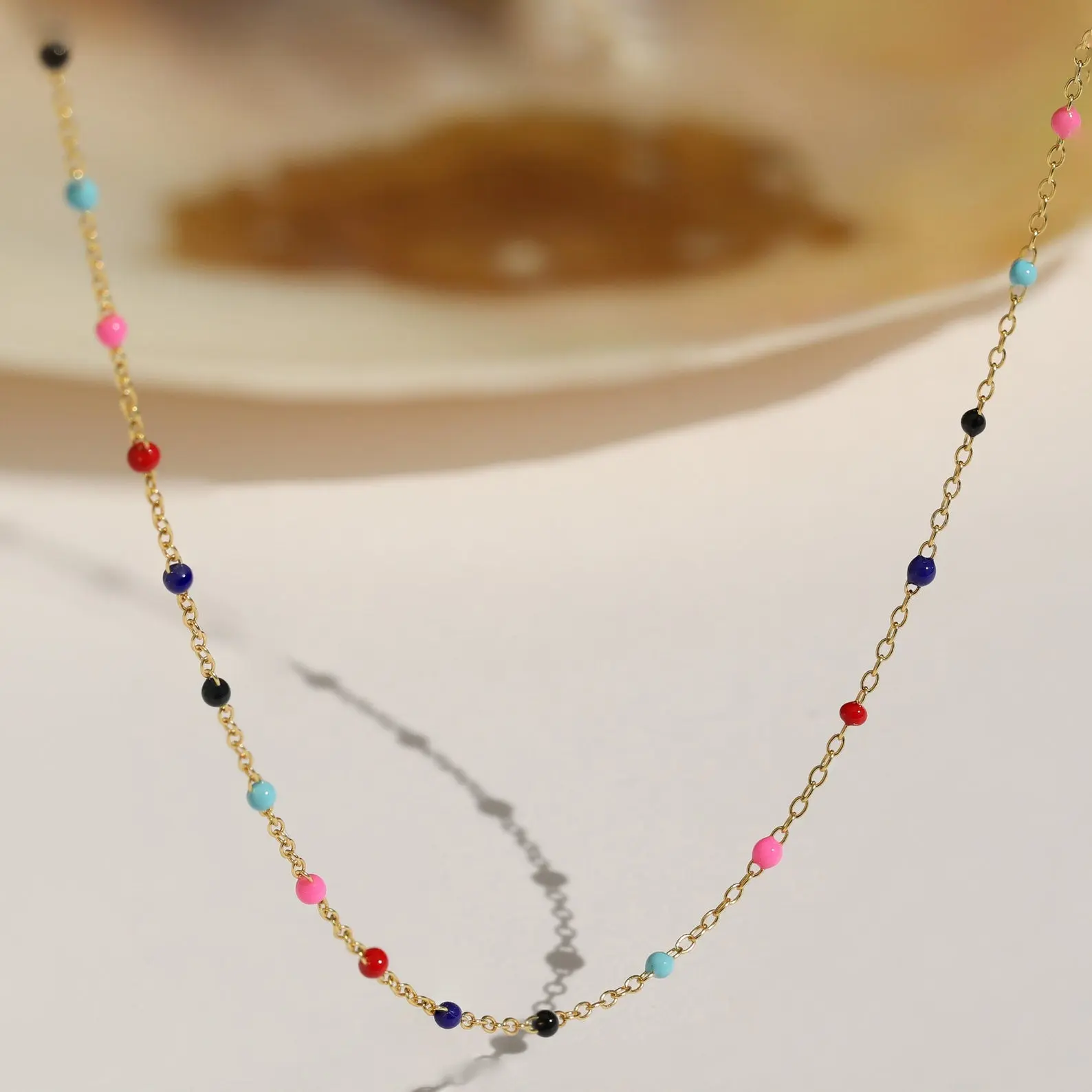 Rainbow Station Necklace by Caitlyn Minimalist - Dainty Beaded Rainbow Chain - Trendy Layering Necklace for Women - Birthday Gift for Her