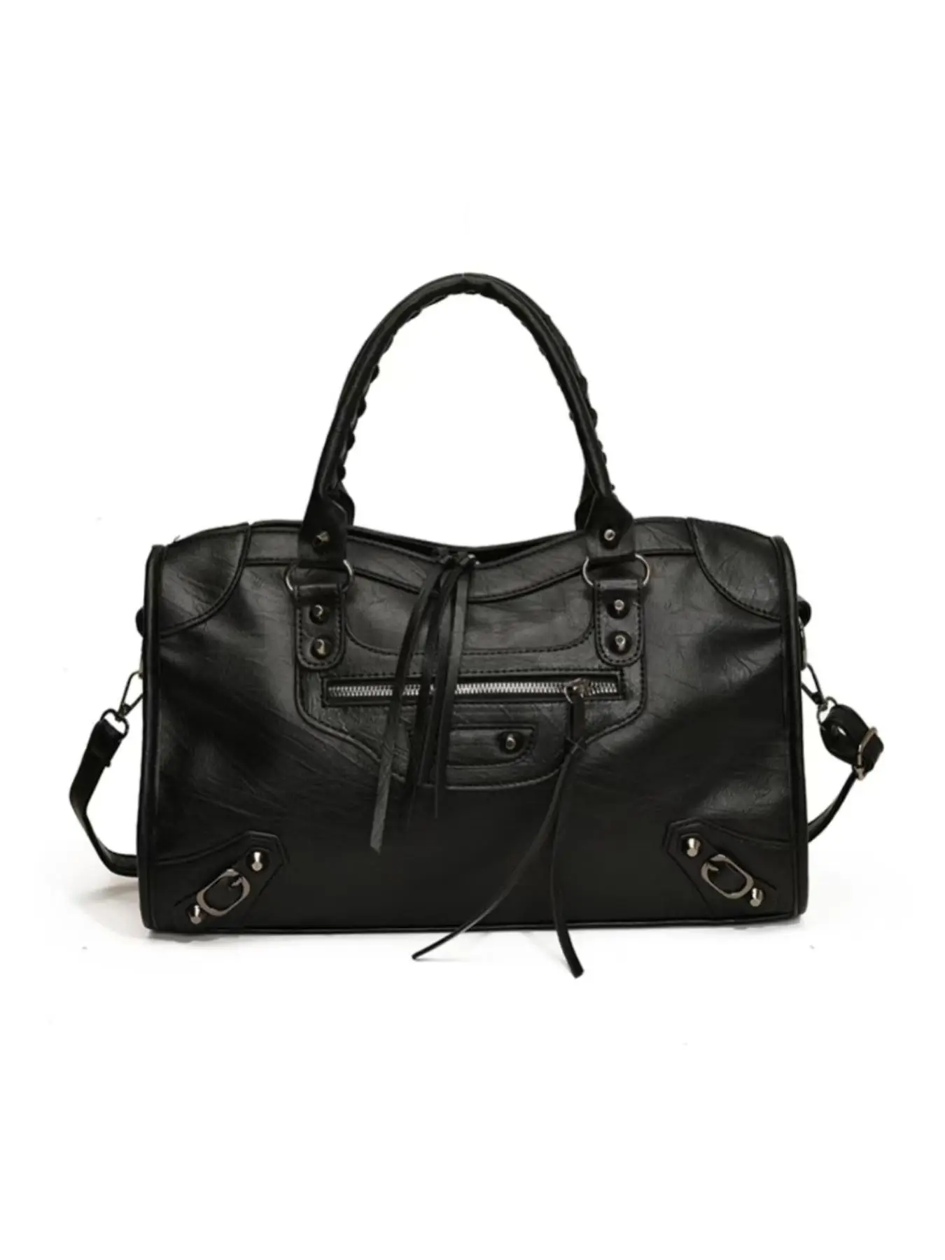 Women's Punk Style Large Capacity Tote Bag, Fashionable Solid Color Shoulder Bag for Daily Used, Casual Trendy Versatile High-quality Daily Commuting