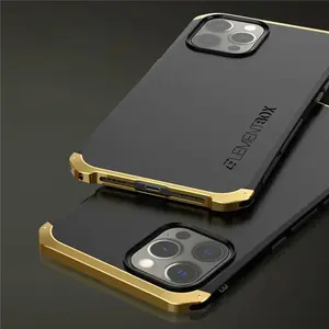 Shockproof Metal Armor Case for iPhone, Aluminum and PC Cover for iPhone 13, 14, 15, 16 Pro Max Plus, Screen Protector Wireless