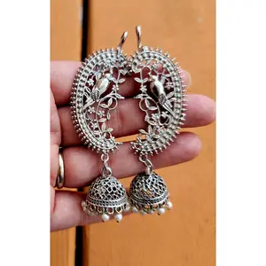 Handcrafted tribal earrings. Silver jhumka earrings