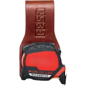 Leather Tape Measure Holder for Belt with Steel Clip & Reinforced Heavy Duty Rivets - Leather Drill Holder for Tool Belts up to 3" Wide - Handcrafted