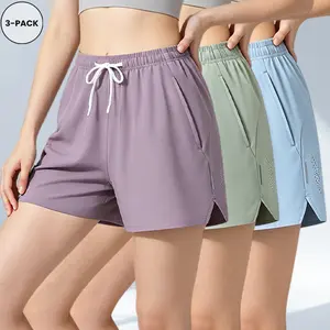 Women’s 3-Pack Quick-Dry Elastic Waist Sports Shorts - Large Pockets, Adjustable Fit, Mixed-Color Assorted Options - Versatile for Fitness, Running, Elastic Waist Shorts, Large Pockets Shorts