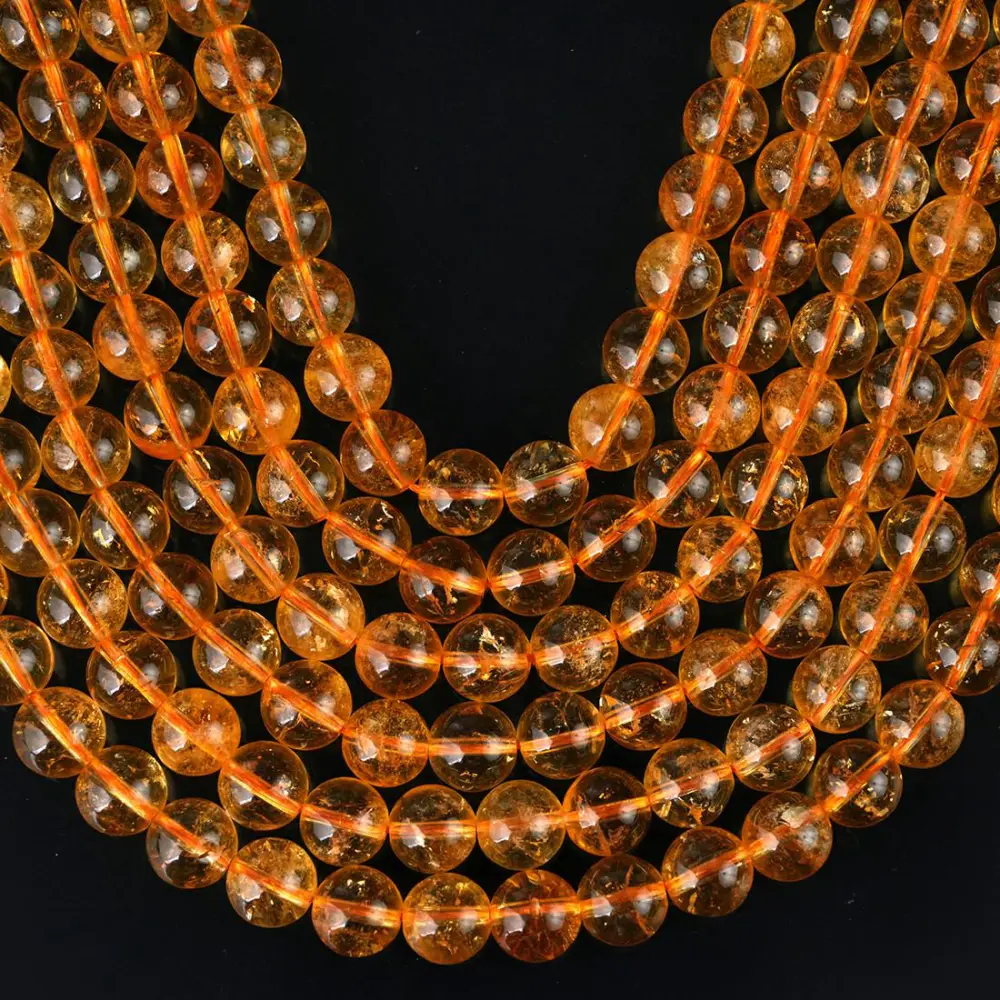 Smooth Gemstone Beads for Jewelers, 10mm Polished Merchant's Stone for Crafting, 15.5-Inch Strand, Approx. 38pcs, Vibrant, Round, Jewelry Making, Natural Citrine, 8 Mm, 4Mm