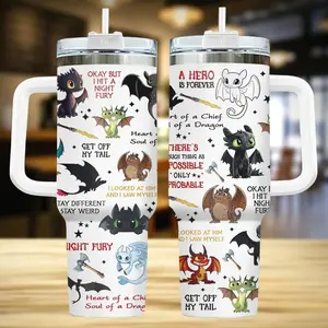 Dr4gon 40oz Tumbler, Night Fury Tumbler With Handle, Toothless Print Tumbler, Travel Tumbler, Gift for Dragon Fan - Tumbler 40oz, Gift for Christmas, Gift for New Year, Best Gift