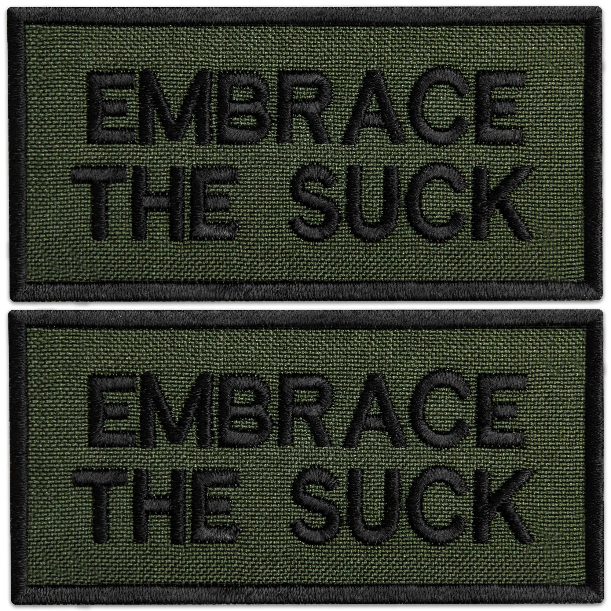 Bluyellow Embrace The Suck Patch Set 2Pcs Olive Green Morale Tactical Patches with Reinforced Edges & Hook Loop for Backpack Vest Harness