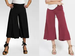 Upcycled Wide Leg Gaucho Pants with Fold Over Waist Band - Great for Maternity - Culottes Palazzo - Plus Size Pants