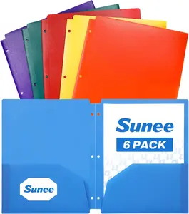 SUNEE 3 Hole Folders with Pockets (6 Pack, Assorted Color) Plastic Folders for 3 Ring Binder, Heavy Duty Binder Folder for Document for School, Students, Teachers, Office Staf