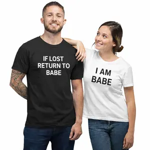 Couple Matching Graphic T-Shirt Set 2PCS Funny Babe Tee Oversized Cotton Shirts Gift for Boyfriend Girlfriend Summer Outfit