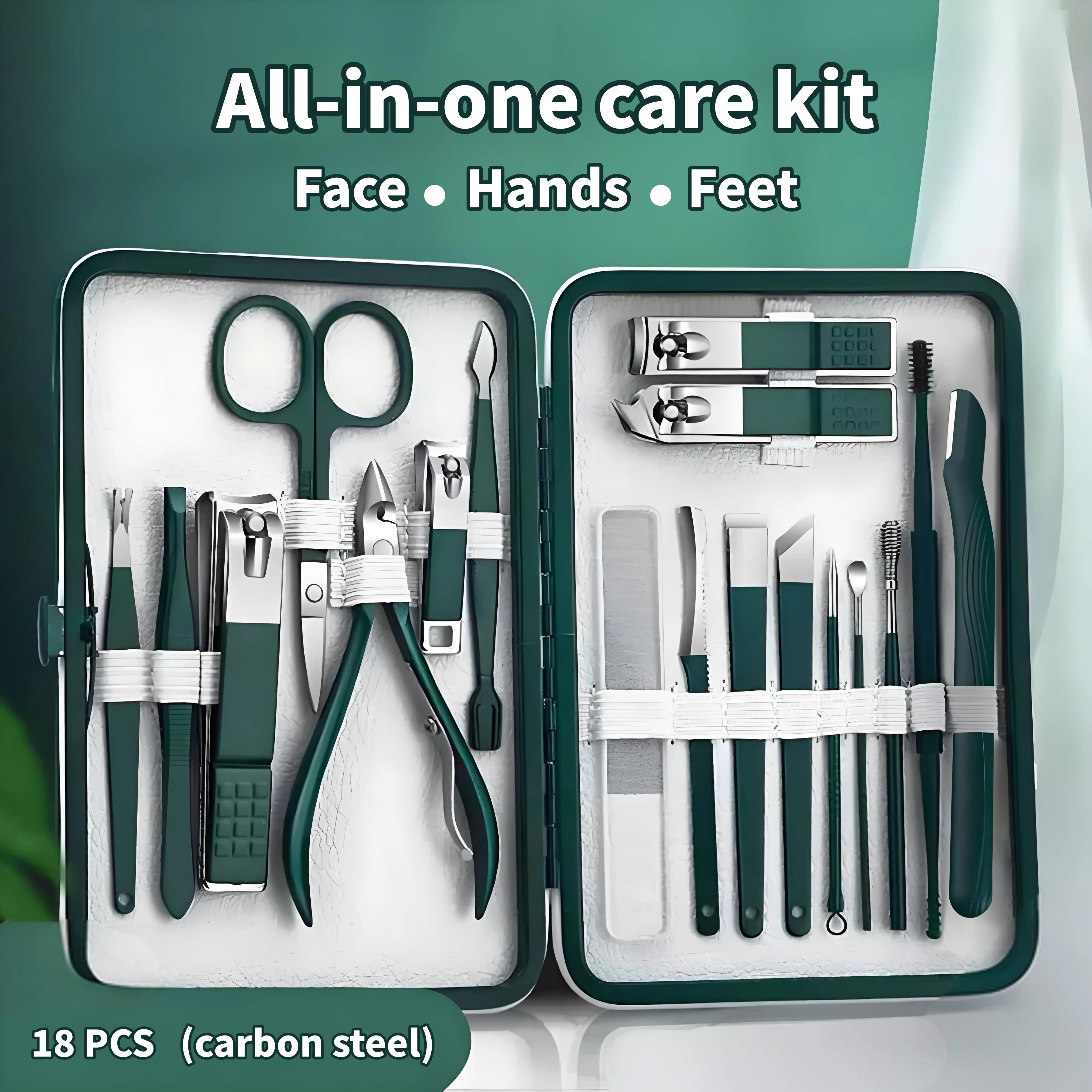 18-Piece Professional Carbon Steel Manicure & Pedicure Tools Kit with Portable Travel Case, Nail Trimming, Eyebrow Shaping & Pedicure at Home Set for Men and Women (Acne Treatment Note: Kit includes acne care tool for on-the-go use)