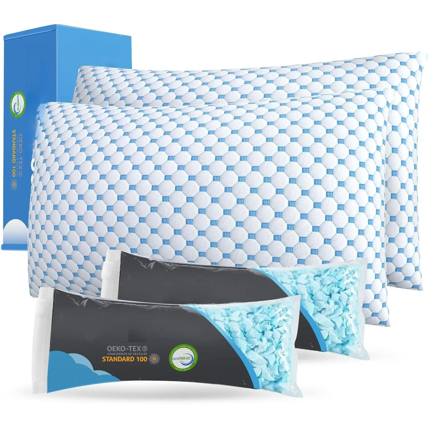 Shredded Memory  Pillow for Sleeping - Adjustable Cooling Pillow with Breathable Washable Cover, CertiPUR- Certified, 1 Pack  Size for Side// Sleepers