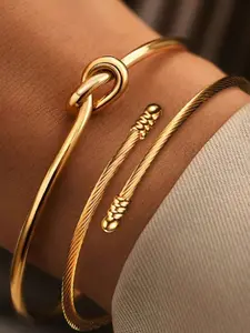 2pcs/set Titanium Steel Love Knot Bracelet, Simplism Golden Open Bangle, Unfading Knotted Stainless Steel Jewelry Perfit Gift for women, Stackable Bracelets