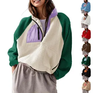 Women’s Lightweight Fleece Pullover Jacket Cropped Fall Winter Fuzzy Sherpa Jacket Sweatshirt Coat with Pockets