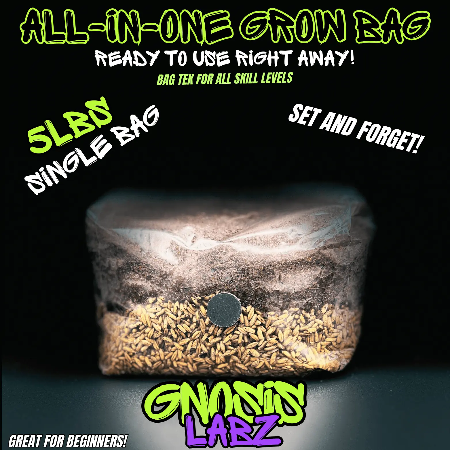 5 lb All-in-1 Mushroom Grow Bag for Beginners - Single Bag with Injection Port, Filter Patch for Home Mushroom Cultivation