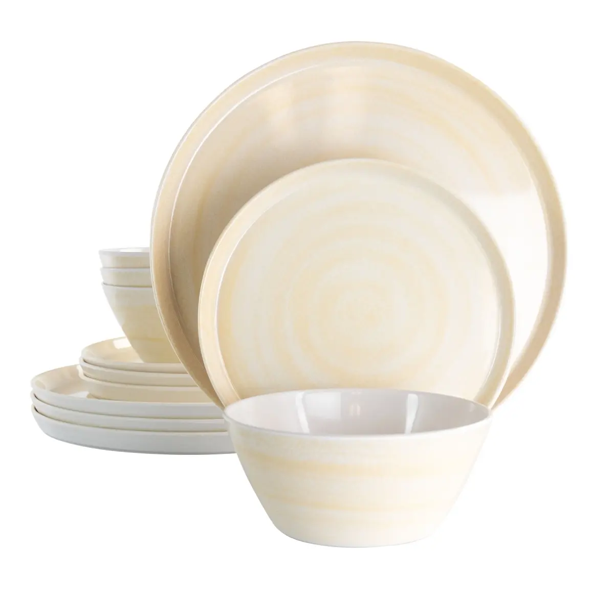 212 MAIN Kids' 12-Piece Minimalist Design Shatterproof Crackle Crafted Clay Lightweight Melamine Tableware Set, Cream Bowls & Dinnerware, Ideal for Birthday Party Meals