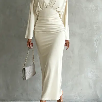 beige dress for gender reveal Momyknows White Lace Corset Square Neck Flare Sleeve Off Shoulder Bodycon  Elegant Maternity Gender Reveal Maxi Dress main image 1