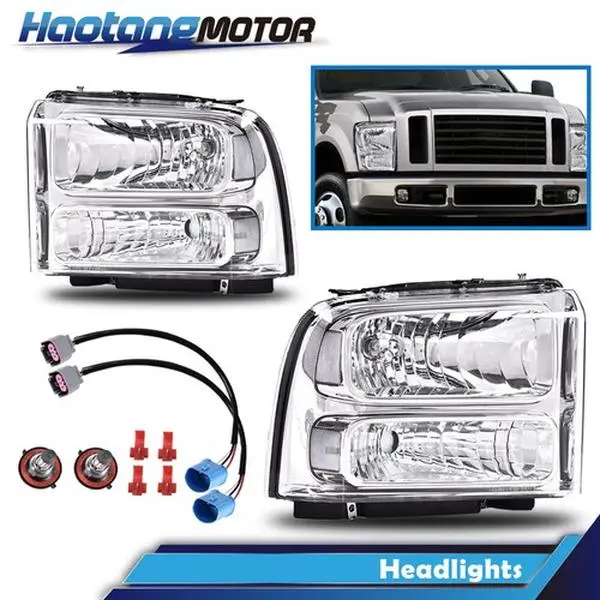 CROSSDESIGN Halo DRL Chrome LED Car Headlight Replacement - 1-Piece for 1999-2004 Ford F250-F350 Superduty & Excursion, Converts Old 9007 Bulbs to New H13 Bulbs, Led Car Lights