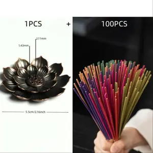Lily Incense Burner Set with 100 Sticks, Mixed Scents Including Lavender, Peppermint, Jasmine, Rose, Frankincense