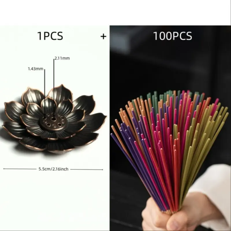 Lily Incense Burner Set with 100 Sticks, Mixed Scents Including Lavender, Peppermint, Jasmine, Rose, Frankincense