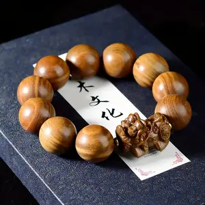 1pcs Handmade 20mm Wooden Rosary Pixiu Fortune Bracelet Fortune Pixiu Bracelet, New Year Good Luck Lucky Bracelet Gift for Friends