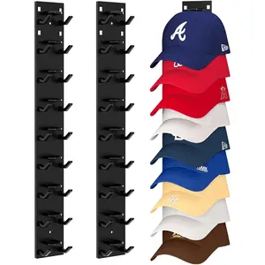 Hat Organizer for Baseball Caps Hold Up to 18 Hats, 2 Pack Hat Rack for Wall, Strong Adhesive Hat Storage Display Holder for Closet Door and Wall (Black)