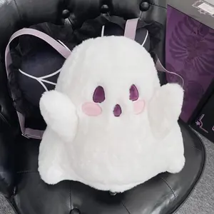 Y2k Cute Ghost Plush Backpack Kawaii Fluffy Crossbody Bag Cartoon Women Messenger Fashion Shoulder Bag Girl Casual Purse Handbag