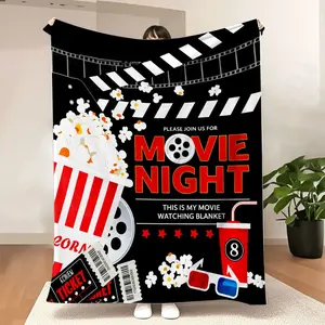 Movie Night Popcorn Film Print Flannel Blanket Cooling Blanket Homegoods Soft Cozy For Bedroom Living Room For Movie Lovers Family Perfect Gift